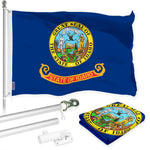 Load image into Gallery viewer, G128 Combo Pack: 6 Ft Tangle Free Aluminum Spinning Flagpole (Silver) &amp; Idaho ID State Flag 3x5 Ft, LiteWeave Pro Series Printed 300D Polyester  Pole with Flag Included