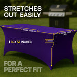Load image into Gallery viewer, Purple Spandex Table Covers 6ft 2 Pack Elegant Durable Stretchy 6ft Table Cover Fitted Wrinkle and Stain Resistant Elastic Leg Pockets