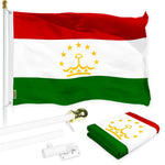 Load image into Gallery viewer, G128 Combo Pack: 6 Ft Tangle Free Spinning Flagpole (White) &amp; Tajikistan Flag 3x5 Ft Printed 150D Polyester, Brass Grommets (Flag Included) Aluminum Flag Pole