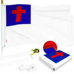 Load image into Gallery viewer, G128  6 Feet Tangle Free Spinning Flagpole (White) Christian Flag Brass Grommets Embroidered 3x5 ft (Flag Included) Aluminum Flag Pole