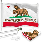 Load image into Gallery viewer, G128 Combo Pack: 6 Feet Tangle Free Spinning Flagpole (Silver) California Double Headed Bear Flag 3x5 ft Printed 150D Brass Grommets (Flag Included) Aluminum Flag Pole