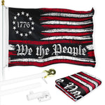 Load image into Gallery viewer, G128 Combo Pack: 6 Ft Tangle Free Aluminum Spinning Flagpole (White) &amp; We the People American Flag 3x5 Ft, LiteWeave Pro Series Printed 150D Polyester  Pole with Flag Included
