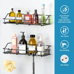 Load image into Gallery viewer, Adhesive Shower Caddy 2 Pack Black Shelf Organizer with Hooks Stainless Steel