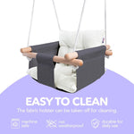 Load image into Gallery viewer, Canvas Baby Swing Seat with Safety Belt Durable Wooden Swing Chair for Kids Indoor &amp; Outdoor Use Mounting Hardware Included Gray White