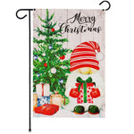 Load image into Gallery viewer, Garden Flag Merry Christmas Santa Gnome with Present 12x18 Blockout Fabric