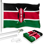Load image into Gallery viewer, Flag Pole 6FT Silver Tangle Free &amp; Kenya Kenyan Flag 3x5 Ft Combo Printed 150D Polyester By G128
