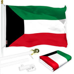 Load image into Gallery viewer, G128 Combo Pack: 6 Ft Tangle Free Aluminum Spinning Flagpole (White) &amp; Kuwait Kuwaiti Flag 3x5 Ft, LiteWeave Pro Series Printed 150D Polyester  Pole with Flag Included