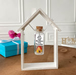 Load image into Gallery viewer, Tiny Magical Message in a Bottle Gift Idea Classy Inspirational Gifts for Him and Her Unique Presents for Women and Men (Colorful House New Home New Adventures New Memories in Wooden Frame)