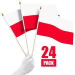 Load image into Gallery viewer, G128 24 Pack Handheld Poland Polish Stick Flags  12x18 In  Printed 150D Polyester, Country Flag, Solid Wooden Stick, Spear Gold Tip