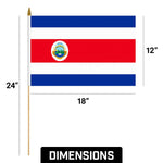Load image into Gallery viewer, G128 50 Pack Handheld Costa Rica Costa Rican Stick Flags  12x18 In  Printed 150D Polyester, Country Flag, Solid Wooden Stick, Spear Gold Tip