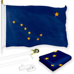 Load image into Gallery viewer, G128 Combo Pack: 6 Feet Tangle Free Spinning Flagpole (White) Alaska AK State Flag 3x5 ft Printed 150D Brass Grommets (Flag Included) Aluminum Flag Pole