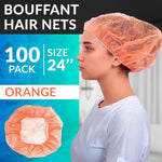 Load image into Gallery viewer, Orange Bouffant Caps 24 Inch Pack of 100 Non Woven Hair Caps with Elastic Band Breathable Disposable Polypropylene Hats Unisex Protective Hair Covers for Food Service