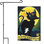 Load image into Gallery viewer, G128 Combo Pack: Garden Flag Stand Black 36x16 Inch &amp; Garden Flag Happy Halloween Black Cat Moon 12x18 Inch