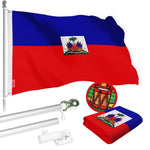 Load image into Gallery viewer, G128 Combo Pack: 5 Ft Tangle Free Spinning Flagpole (Silver) &amp; Haiti Flag 2.5x4 Ft Embroidered 220GSM Spun Polyester, Brass Grommets (Flag Included) Aluminum Flag Pole