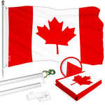 Load image into Gallery viewer, G128 Combo Pack: 5 Ft Tangle Free Aluminum Spinning Flagpole (Silver) &amp; Canada Canadian Flag 2.5x4 Ft, ToughWeave Series Embroidered 210D Polyester  Pole with Flag Included