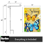 Load image into Gallery viewer, G128 Combo Pack: Garden Flag Stand Black 36x16 Inch &amp; Garden Flag Hello Spring Butterflies Flowers 12x18 Inch