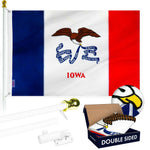 Load image into Gallery viewer, G128  6 Feet Tangle Free Spinning Flagpole (White) Iowa Double Sided Brass Grommets Embroidered 3x5 ft (Flag Included) Aluminum Flag Pole