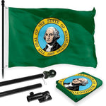 Load image into Gallery viewer, G128 Combo Pack: 6 Feet Tangle Free Spinning Flagpole (Black) Washington WS State Flag 3x5 ft Printed 150D Brass Grommets (Flag Included) Aluminum Flag Pole