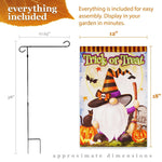 Load image into Gallery viewer, G128 Combo Pack: Garden Flag Stand Black 36 in x 16 in &amp; Garden Flag Halloween Decoration Trick or Treat Witch Hat Gnome with Broom 12x18 DoubleSided Blockout Fabric