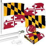 Load image into Gallery viewer, G128 Combo Pack: 6 Ft Tangle Free Aluminum Spinning Flagpole (Silver) &amp; Maryland MD State Flag 3x5 Ft, ToughWeave Series Embroidered 300D Polyester  Pole with Flag Included