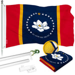 Load image into Gallery viewer, G128 Combo Pack: 6 Ft Tangle Free Aluminum Spinning Flagpole (Silver) &amp; Mississippi 2020 MS State Flag 3x5 Ft, ToughWeave Series Embroidered 300D Polyester  Pole with Flag Included
