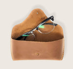 Load image into Gallery viewer, Genuine Leather Eyeglasses &amp; Sunglasses Case with Button Closure Light Brown
