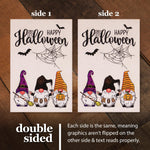 Load image into Gallery viewer, G128 Garden Flag Happy Halloween Three Gnomes Spider Web 12x18 Burlap Fabric