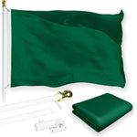 Load image into Gallery viewer, G128 Combo Pack: 5 Ft Tangle Free Aluminum Spinning Flagpole (White) &amp; Solid Dark Green Color Flag 2x3 Ft, LiteWeave Pro Series Printed 150D Polyester  Pole with Flag Included