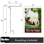 Load image into Gallery viewer, G128 Combo Pack: Garden Flag Stand Black 36x16 Inch &amp; Garden Flag Welcome Sleeping Puppy 12x18 Inch