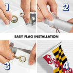 Load image into Gallery viewer, G128 Combo Pack: 6 Ft Tangle Free Spinning Flagpole (Silver) &amp; Maryland Flag 3x5 Ft Printed 150D Polyester, Brass Grommets (Flag Included) Aluminum Flag Pole