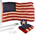 Load image into Gallery viewer, G128 Combo Pack: 6 Ft Tangle Free Aluminum Spinning Flagpole (Silver) &amp; USA TeaStained Flag 3x5 Ft, ToughWeave Pro Series Embroidered 420D Polyester  Pole with Flag Included