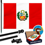 Load image into Gallery viewer, G128 Combo Pack: 6 Ft Tangle Free Aluminum Spinning Flagpole (Black) &amp; Peru Peruvian Flag 3x5 Ft, Double ToughWeave Series Double Sided Embroidered 210D Polyester  Pole with Flag Included