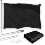 Load image into Gallery viewer, G128 Combo Pack: 5 Ft Tangle Free Aluminum Spinning Flagpole (Silver) &amp; Solid Black Color Flag 2.5x4 Ft, LiteWeave Pro Series Printed 150D Polyester  Pole with Flag Included
