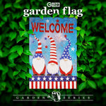 Load image into Gallery viewer, G128 Garden Flag Welcome 3 Patriotic Gnomes  12x18 Inch  Printed Blockout Polyester  Patriotic Decoration
