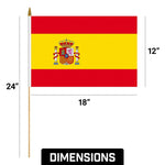 Load image into Gallery viewer, G128 50 Pack Handheld Spain Spanish Stick Flags  12x18 In  Printed 150D Polyester, Country Flag, Solid Wooden Stick, Spear Gold Tip