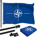 Load image into Gallery viewer, G128 Combo Pack: 6 Ft Tangle Free Aluminum Spinning Flagpole (Black) &amp; North Atlantic Treaty Org NATO Flag 3x5 Ft, LiteWeave Pro Series Printed 150D Polyester  Pole with Flag Included