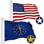 Load image into Gallery viewer, G128 Combo Pack: American USA Flag 6x10 Ft &amp; Indiana Flag 6x10 Ft, Both Embroidered SPUN Polyester, Indoor/Outdoor, Brass Grommets