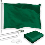 Load image into Gallery viewer, G128 Combo Pack: 5 Ft Tangle Free Aluminum Spinning Flagpole (Silver) &amp; Solid Dark Green Color Flag 2.5x4 Ft, LiteWeave Pro Series Printed 150D Polyester  Pole with Flag Included