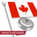 Load image into Gallery viewer, G128 Canada Canadian Deluxe Desk Flag Set  8.5x5.5 In  Printed 300D Polyester, with Silver Dome and Base, 15 Metal Pole, Decorations For Office, Home and Festival Events Celebration