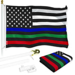 Load image into Gallery viewer, G128 Combo Pack: Flag Pole 6 FT White Tangle Free &amp; Thin Blue Green Red Line Flag 3x5 FT Brass Grommets Printed Polyester (Flag Included) Aluminum Flag Pole