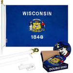 Load image into Gallery viewer, G128  6 Feet Tangle Free Spinning Flagpole (White) Wisconsin Double Sided Brass Grommets Embroidered 3x5 ft (Flag Included) Aluminum Flag Pole