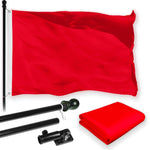 Load image into Gallery viewer, G128 Combo Pack: 5 Ft Tangle Free Aluminum Spinning Flagpole (Black) &amp; Solid Red Color Flag 2x3 Ft, LiteWeave Pro Series Printed 150D Polyester  Pole with Flag Included