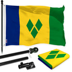 Load image into Gallery viewer, G128 Combo Pack: 6 Ft Tangle Free Aluminum Spinning Flagpole (Black) &amp; Saint Vincent and the Grenadines Vincentian Flag  3x5 Ft LiteWeave Pro Series Printed 150D Polyester  Pole with Flag Included