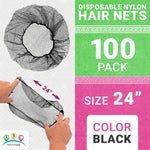 Load image into Gallery viewer, ABC PACK &amp; SUPPLY Black Disposable Hair Net 24 Inches. 100 Pack Micro Nylon Bouffant Hair Nets. Bouffant Caps Disposable with Elastic Edge. Stretchable Hairnets for Foodservice Industrial Use