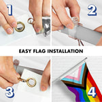 Load image into Gallery viewer, G128 Combo Pack: 6 Ft Tangle Free Aluminum Spinning Flagpole (Silver) &amp; LGBT Progress Rainbow Pride Flag 3x5 Ft, LiteWeave Pro Series Printed 150D Polyester  Pole with Flag Included
