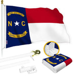 Load image into Gallery viewer, G128 Combo Pack: 5 Ft Tangle Free Spinning Flagpole (White) &amp; North Carolina Flag 2.5x4 Ft Embroidered 220GSM Spun Polyester, Brass Grommets (Flag Included) Aluminum Flag Pole