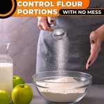 Load image into Gallery viewer, Sourdough Flour Duster for Bread Baking – Powdered Sugar Shaker Duster with Spring loaded System &amp; One Handed Operation – Stainless Steel Mini Flour Sifter for Baking Corn Starch Cocoa &amp; Spices