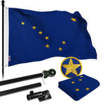 Load image into Gallery viewer, G128 Combo Pack: 5 Ft Tangle Free Spinning Flagpole (Black) &amp; Alaska Flag 2.5x4 Ft Embroidered 220GSM Spun Polyester, Brass Grommets (Flag Included) Aluminum Flag Pole