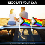 Load image into Gallery viewer, G128 2 Pack: LGBT Progress Rainbow Pride Car Flag  11x17 In  Double LiteWeave Pro Series Double Sided Printed 150D Polyester  Flagpole Included  Perfect for Festival Celebrations, Parades