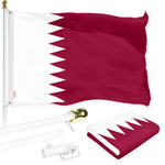 Load image into Gallery viewer, G128 Combo Pack: 6 Ft Tangle Free Spinning Flagpole (White) &amp; Qatar Flag 3x5 Ft Printed 150D Polyester, Brass Grommets (Flag Included) Aluminum Flag Pole